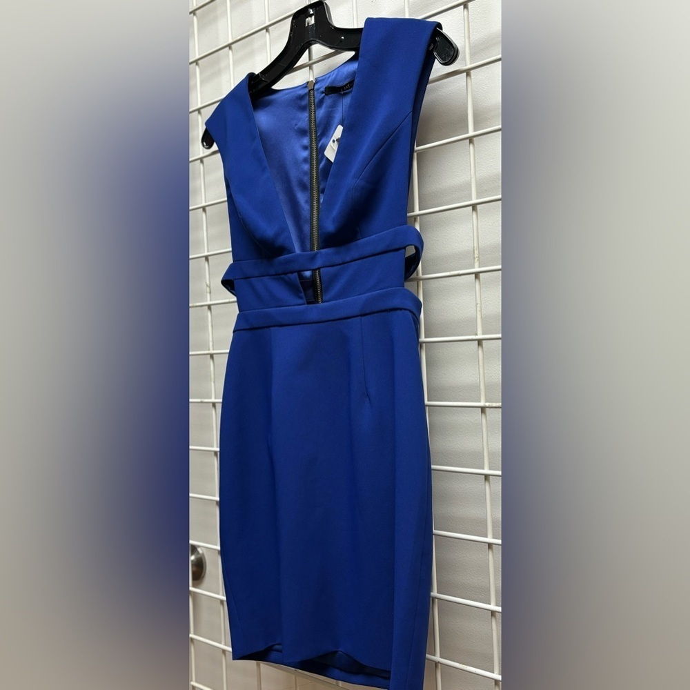 Jay Godfrey NWT Blue mini cocktail dress with plunge v neckline and side cutouts - Picture 4 of 10